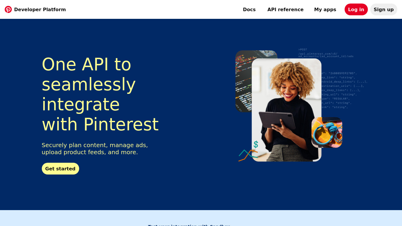 Pinterest Developer API Landing page