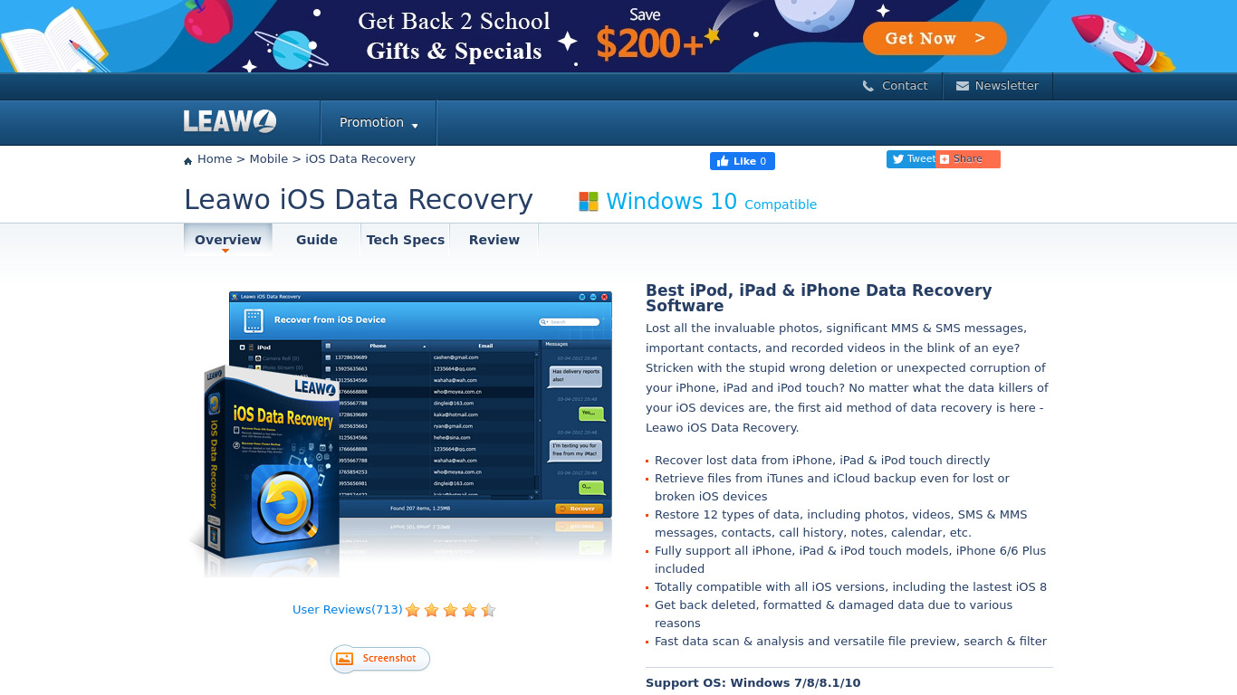 Leawo iOS Data Recovery Landing page
