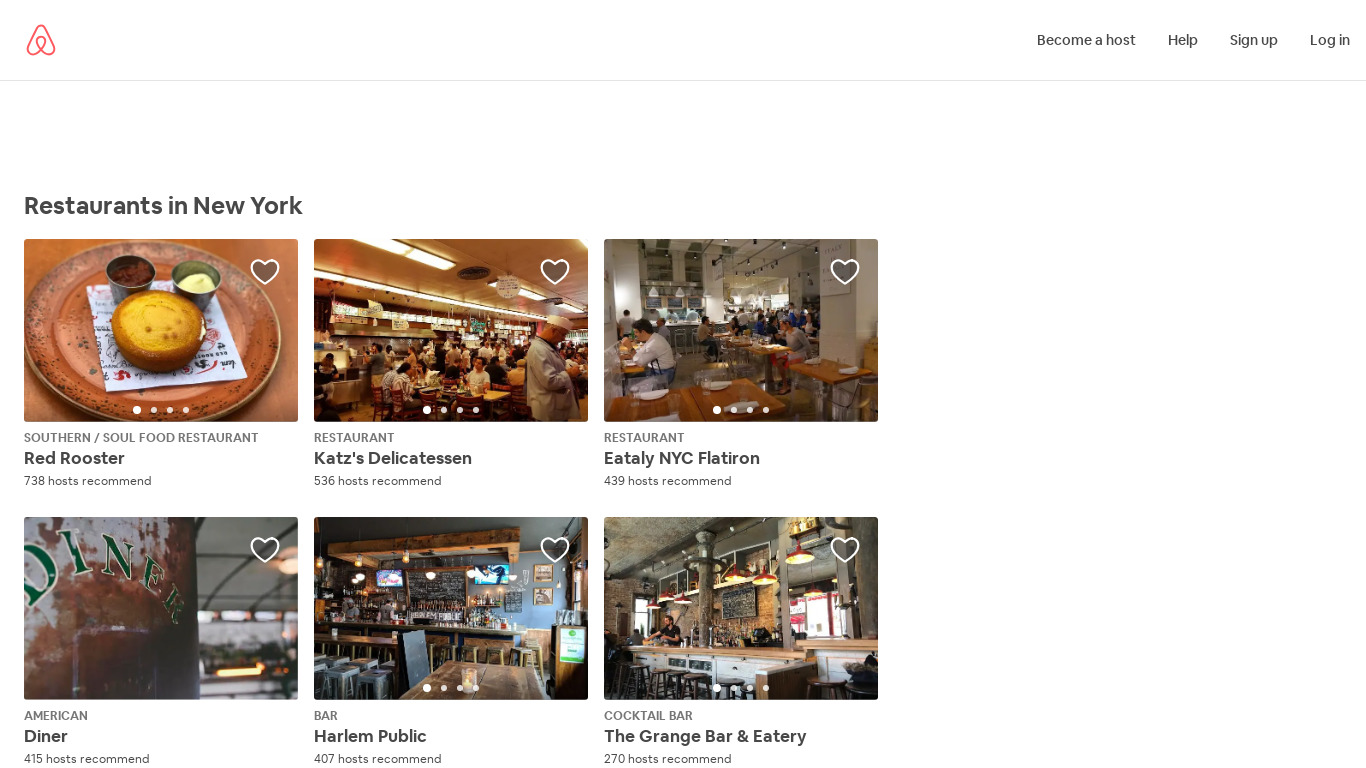 Airbnb Restaurants Landing page