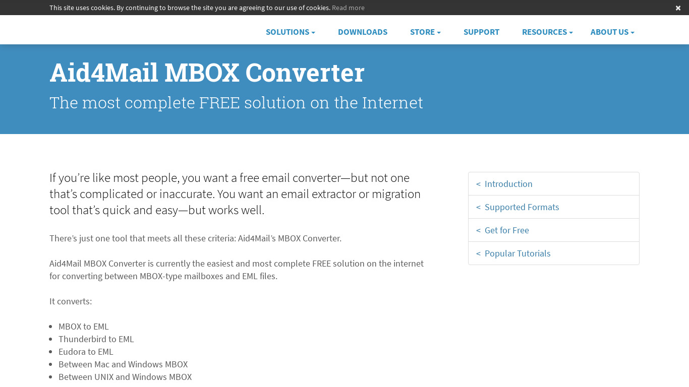 Aid4Mail MBOX Converter Landing page