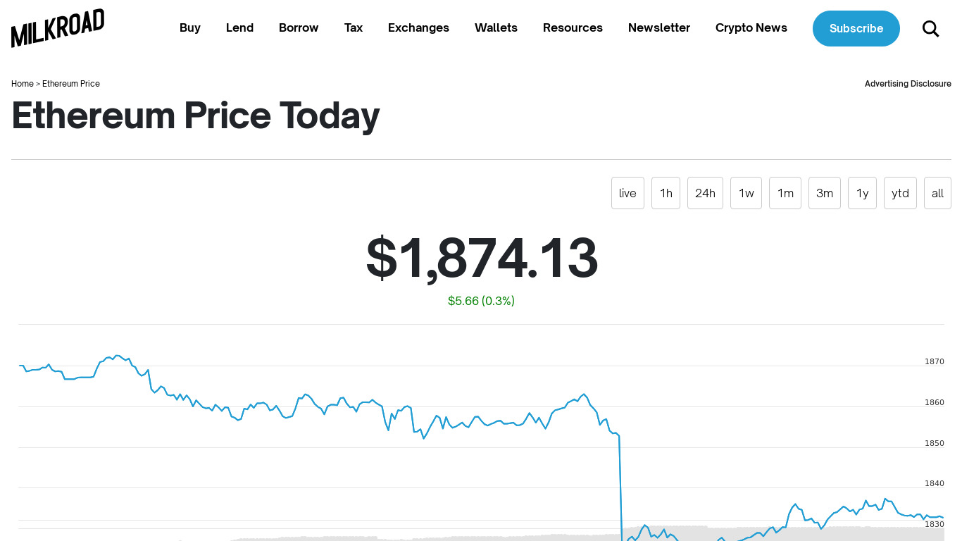 Ethereum Price Landing page