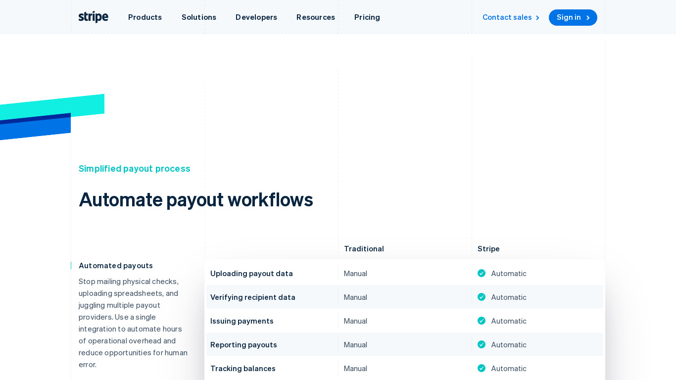 Connect Payouts by Stripe Landing page