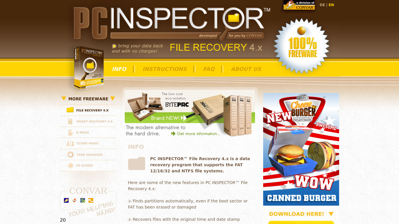 PC INSPECTOR File Recovery Landing page