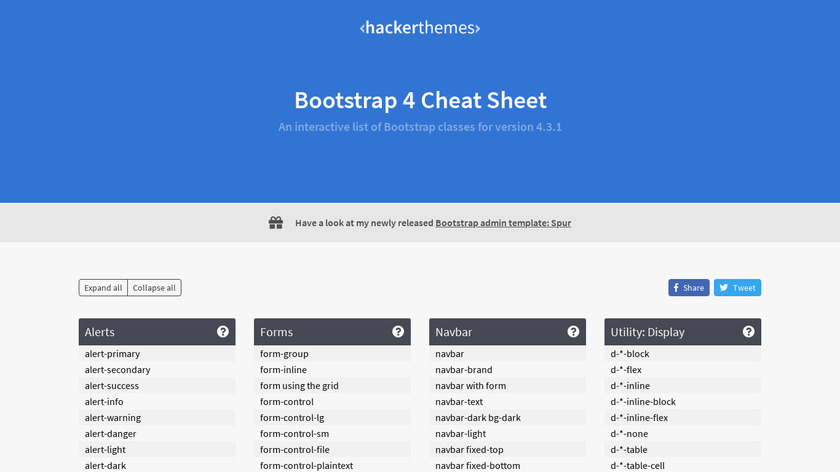 Bootstrap 4 Cheat Sheet Landing Page