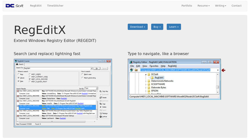 RegEditX Landing Page