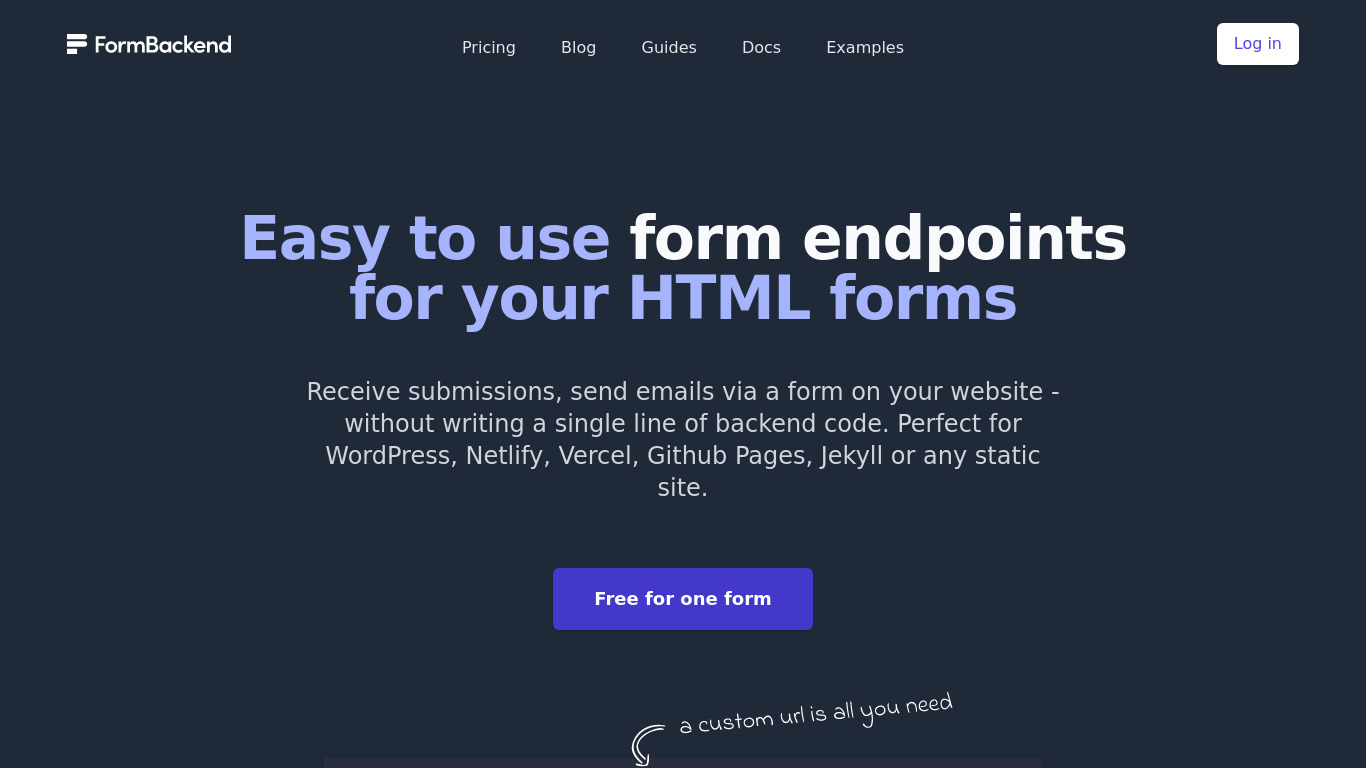 FormBackend Landing page