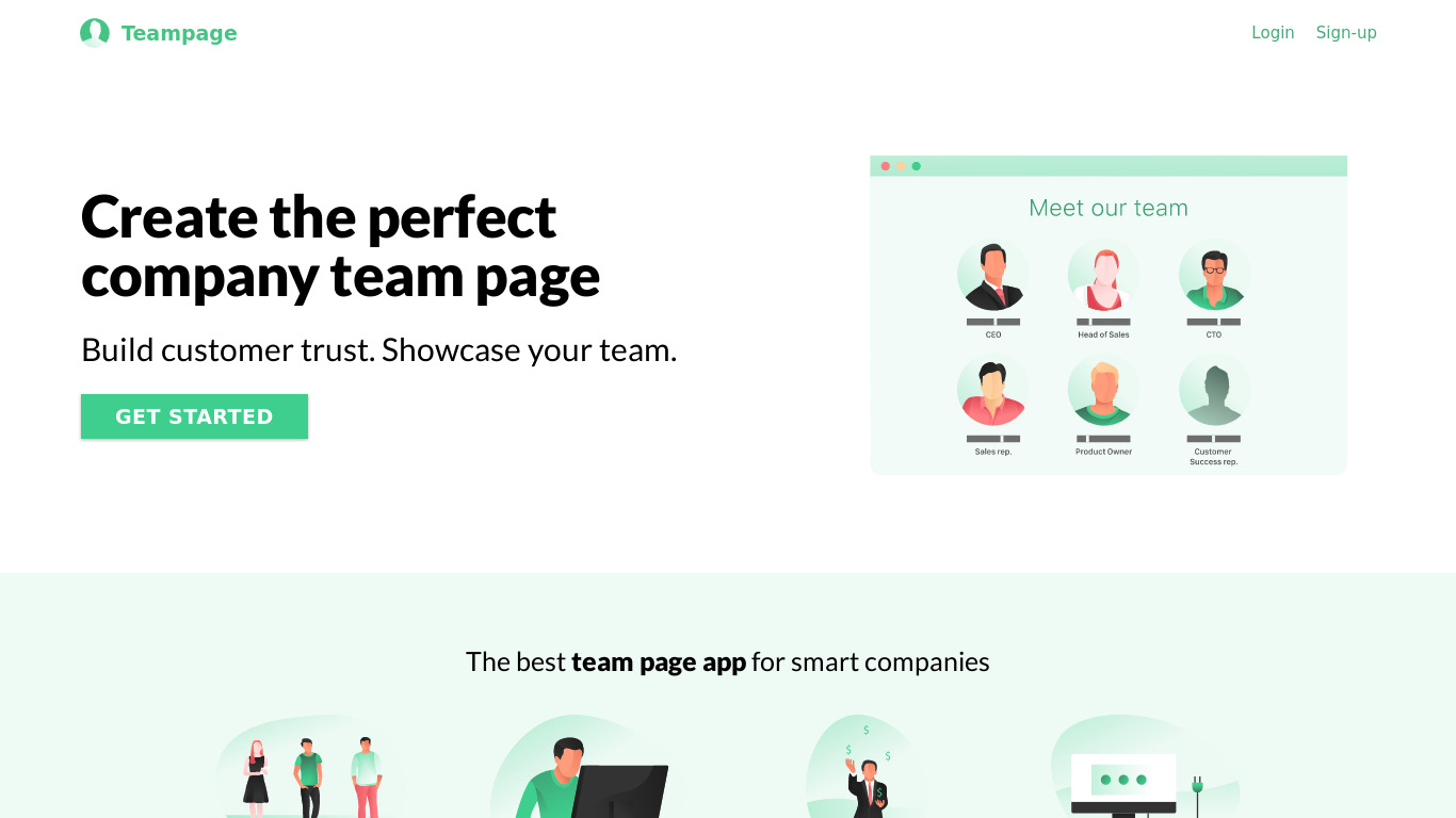 Team Page App Landing page