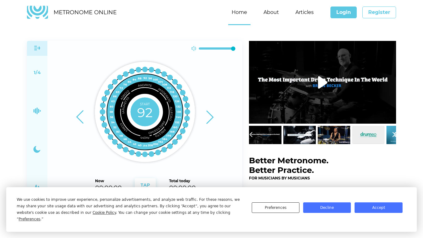 Metronome Online Landing page
