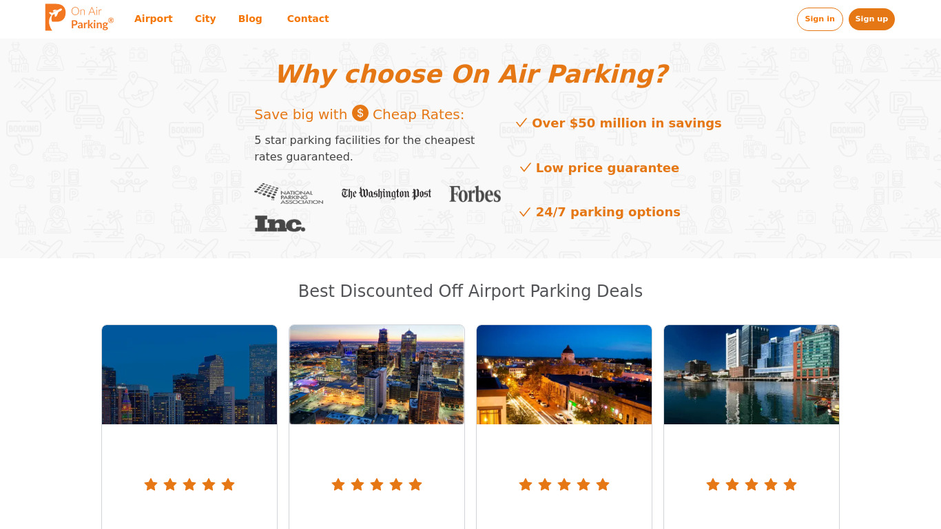 On Air Parking Landing page