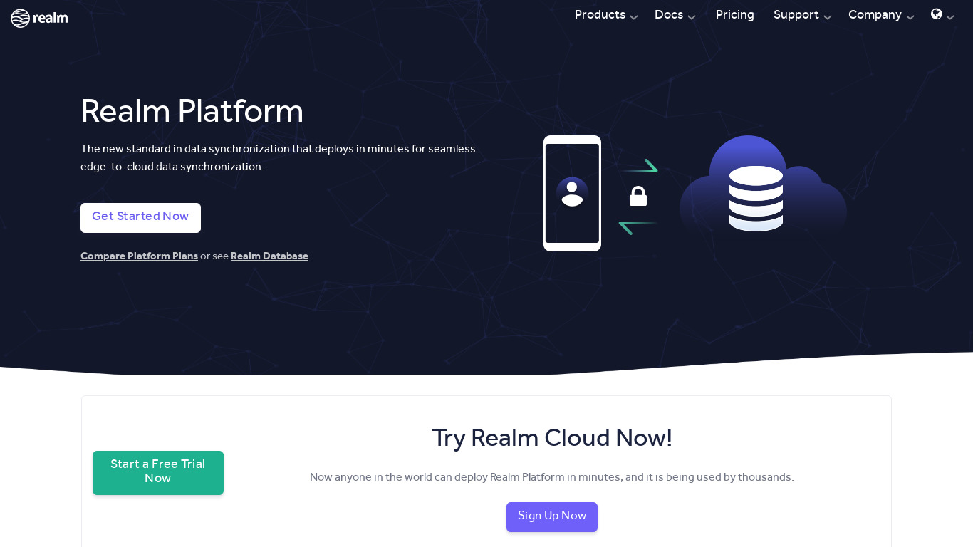 Realm Mobile Platform Landing page