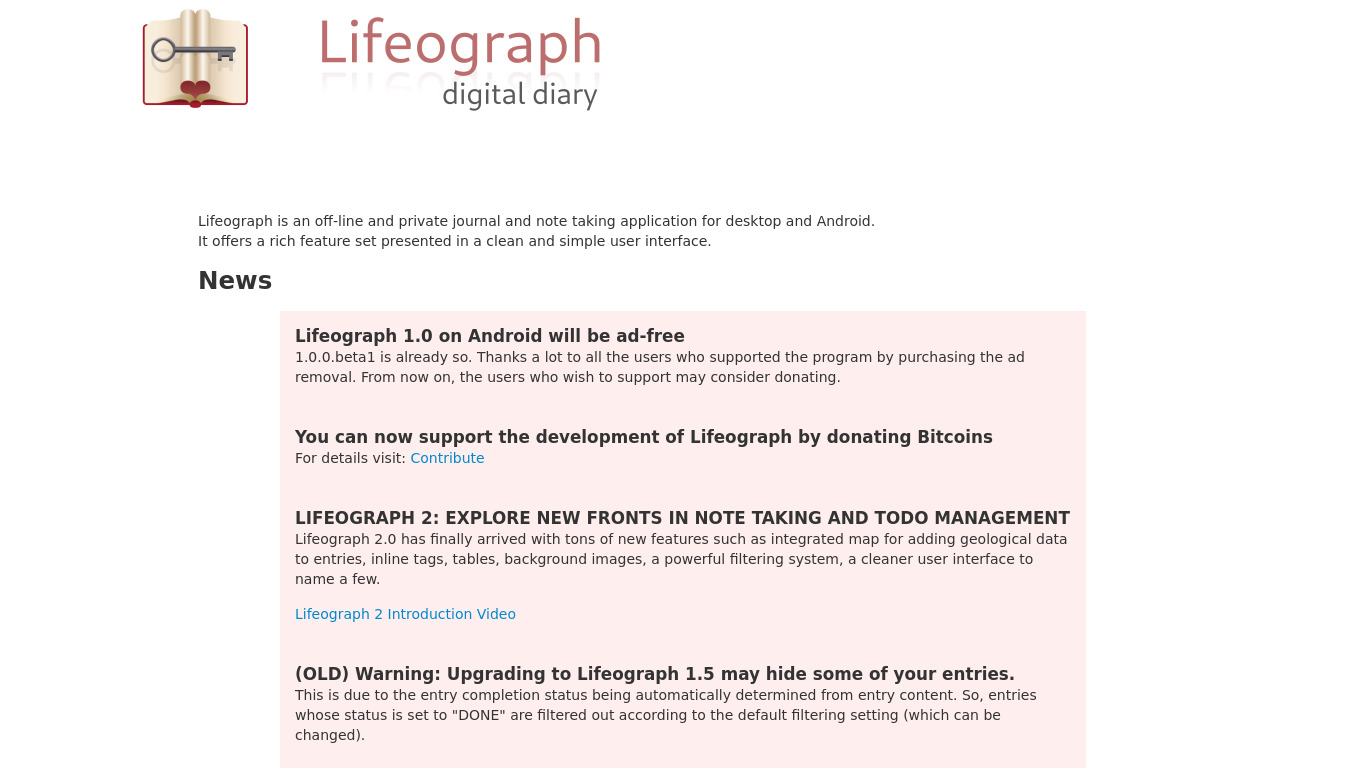 Lifeograph Landing page