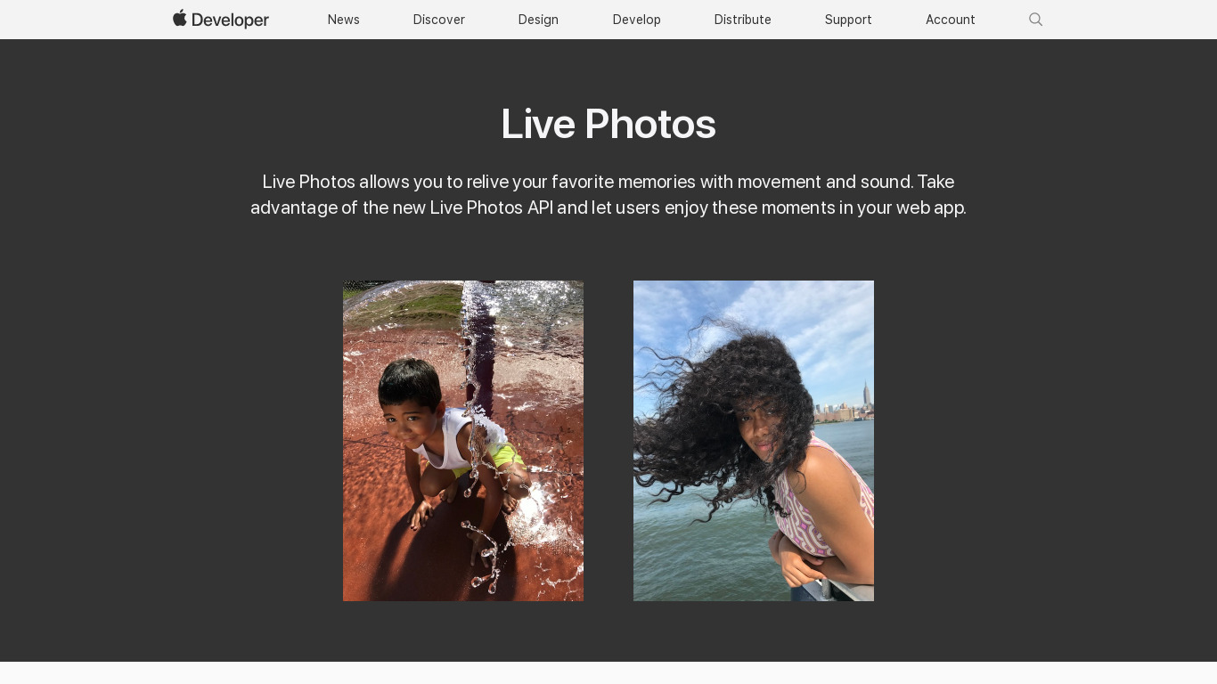 Live Photos for Developers Landing page