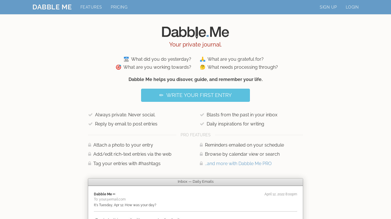 Dabble Me Landing page