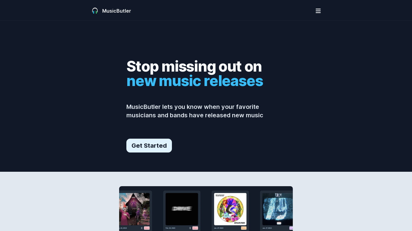 MusicButler Landing page