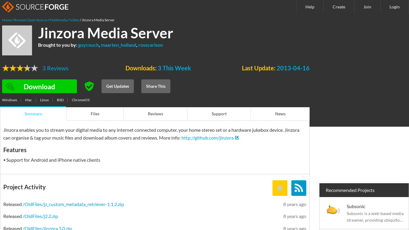 Jinzora Media Server Landing page