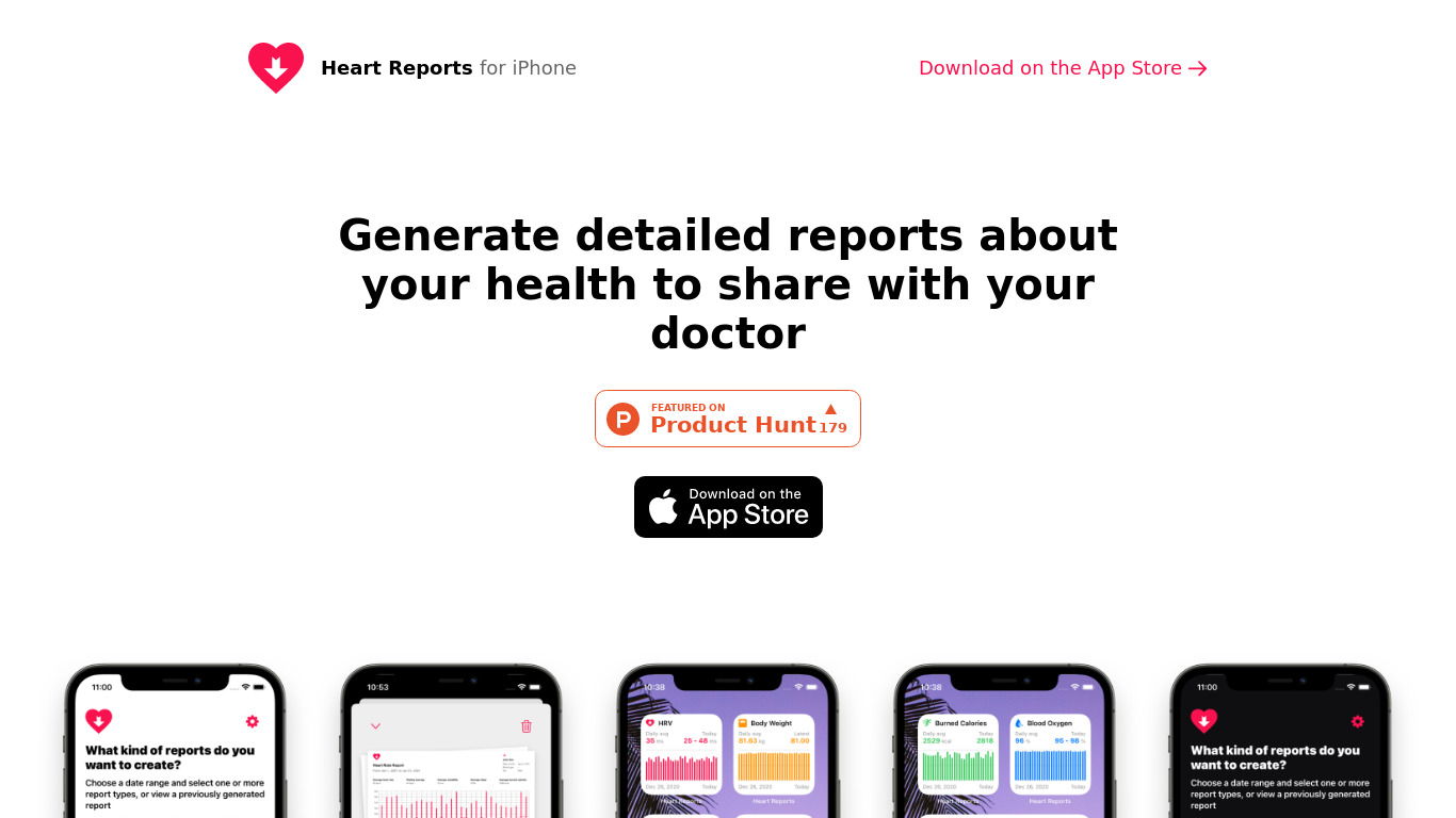 Heart Reports Landing page