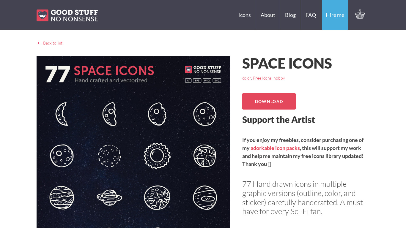 Space Icons Landing page