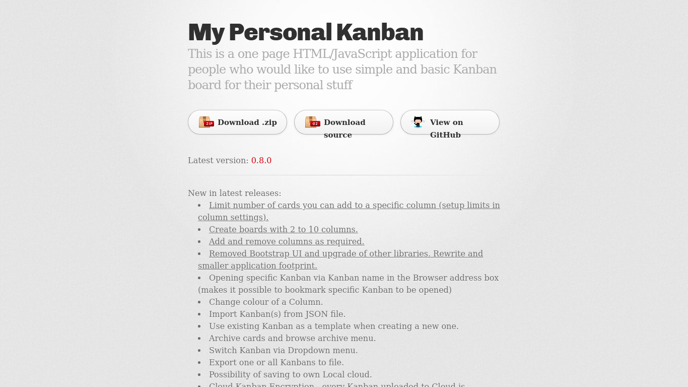 My Personal Kanban Landing page