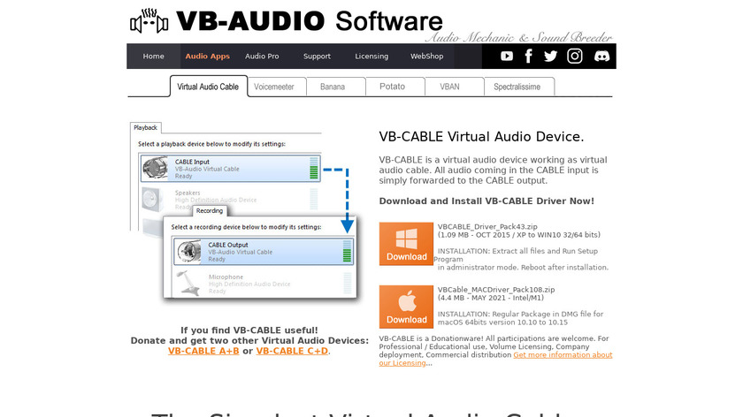 VB-Audio Virtual Cable Landing Page