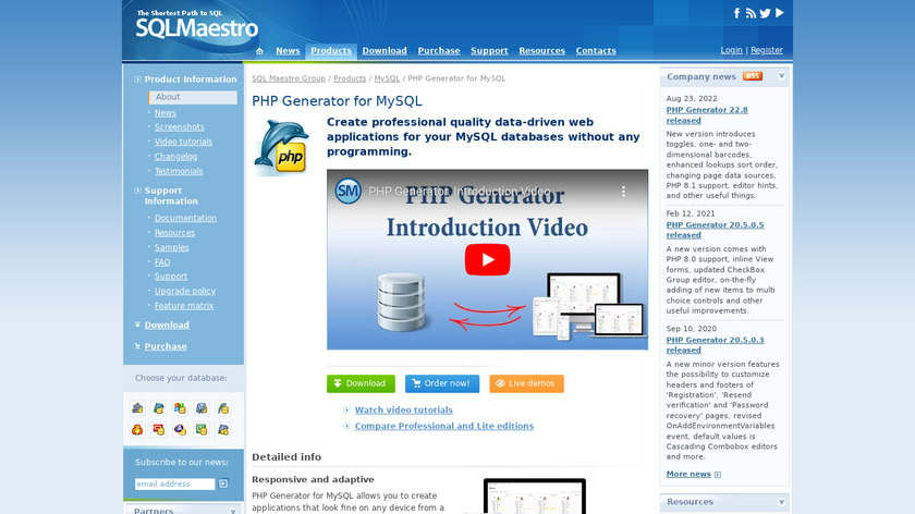 PHP Generator for MySQL Landing Page