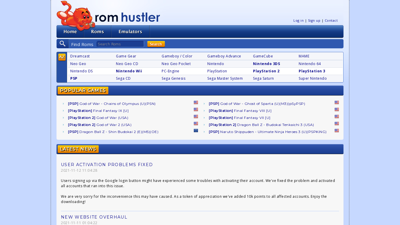 Rom Hustler Landing page