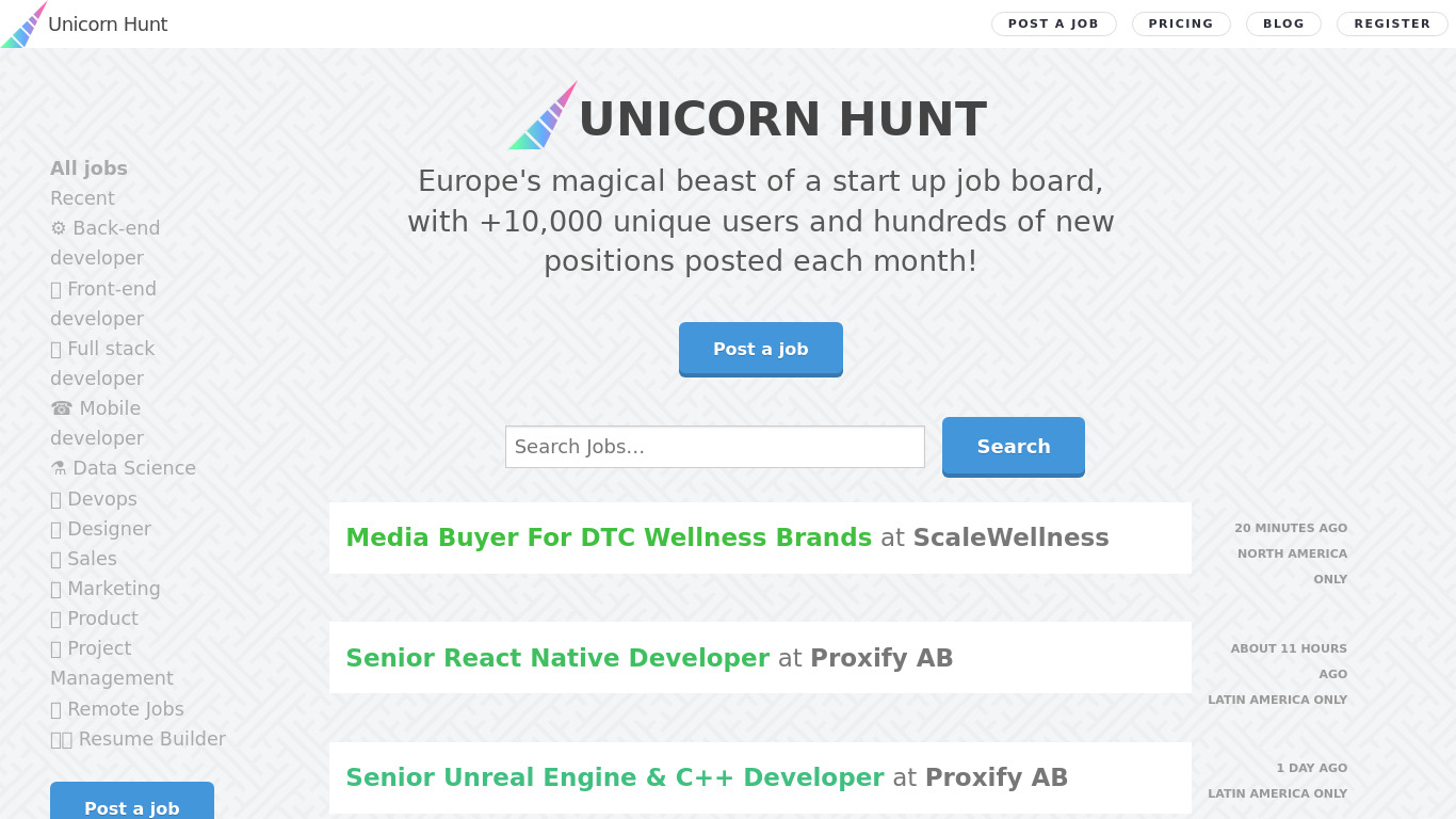 Unicorn Hunt Landing page