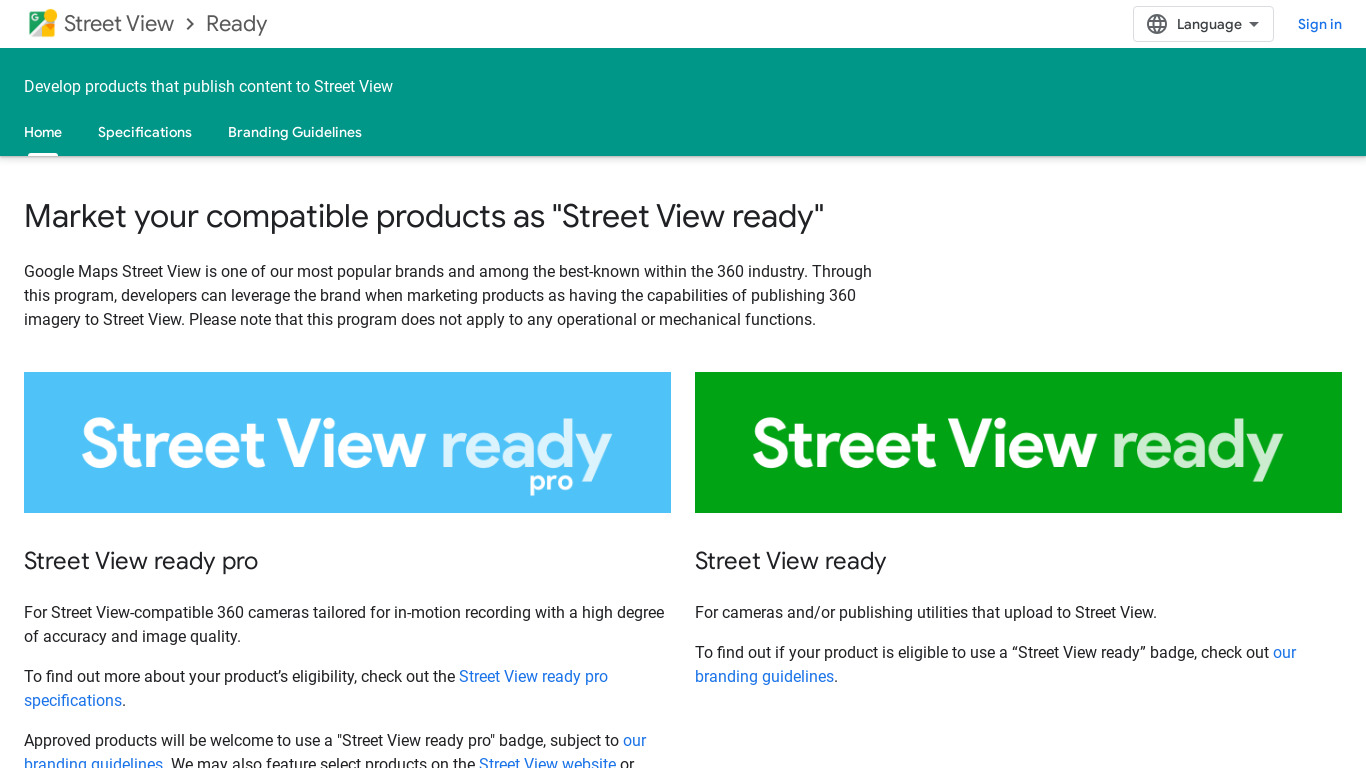 Street View Ready Landing page