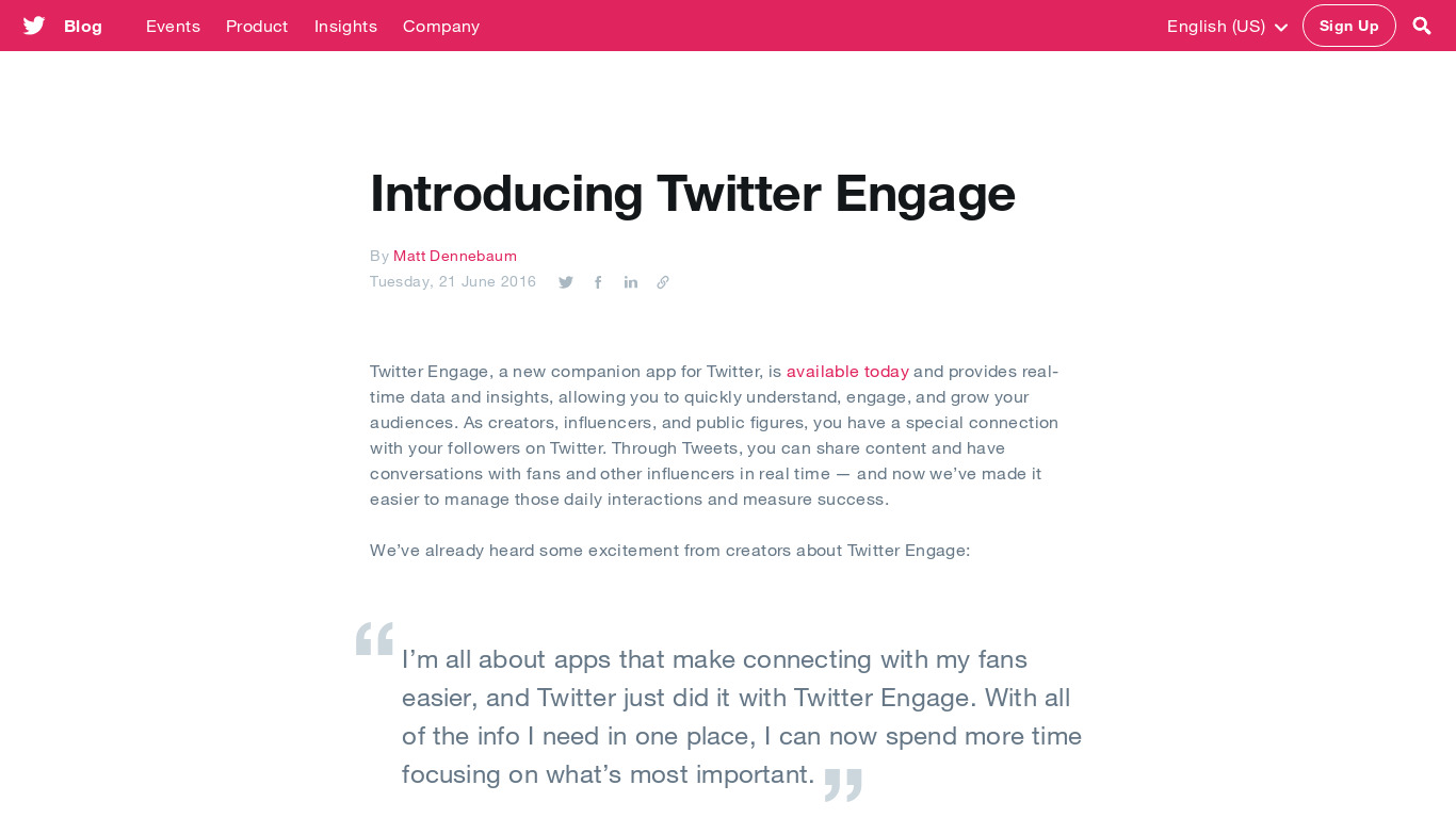 blog.twitter.com Engage by Twitter Landing page