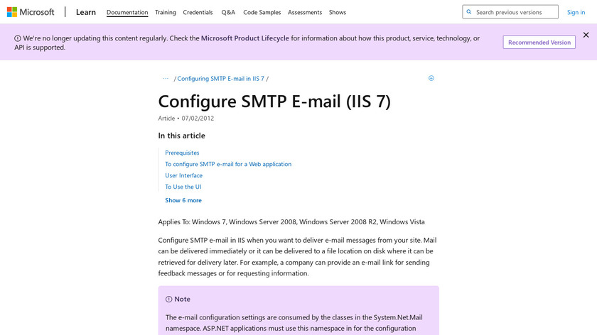 Microsoft SMTP Server Landing Page
