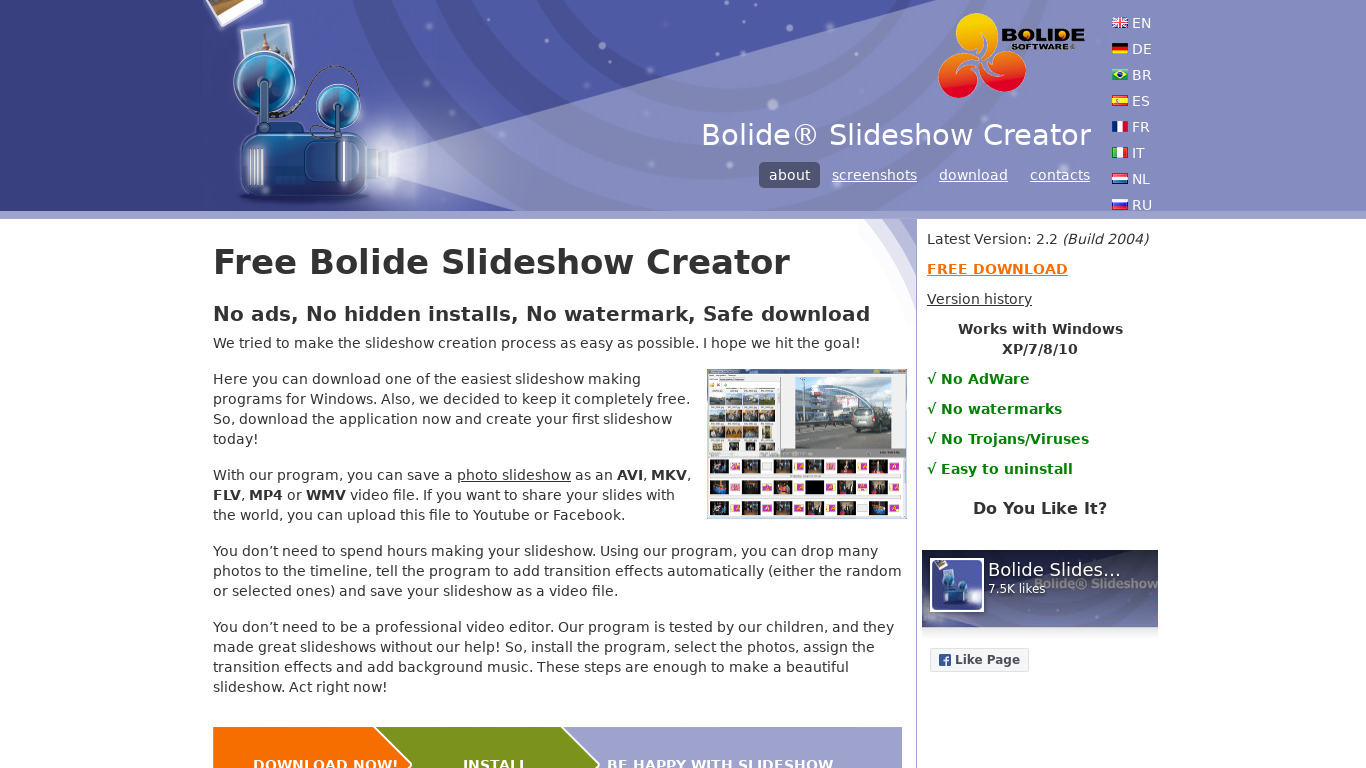 Bolide Slideshow Creator Landing page