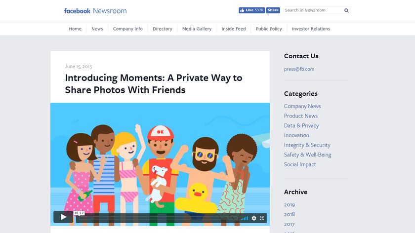 Moments by Facebook Landing Page
