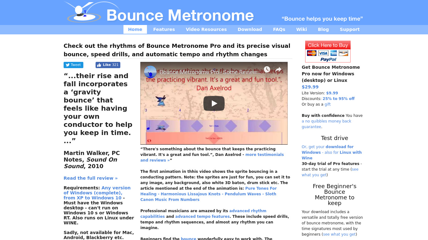 Bounce Metronome Pro Landing page