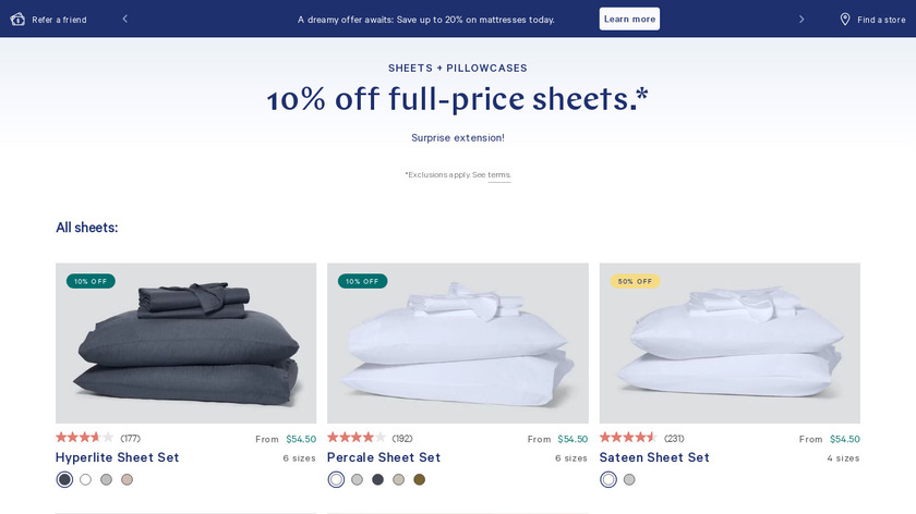 Casper Sheets and Pillows Landing Page
