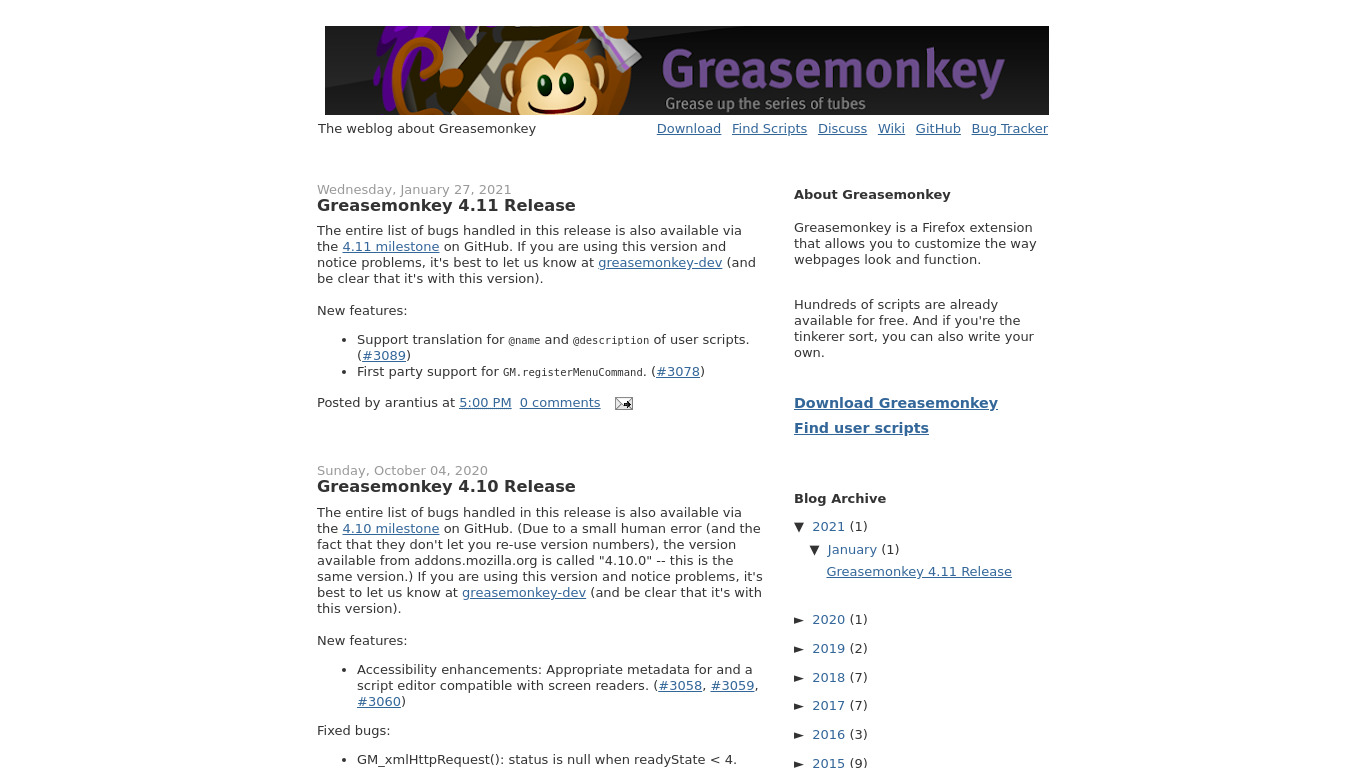 Greasemonkey Landing page