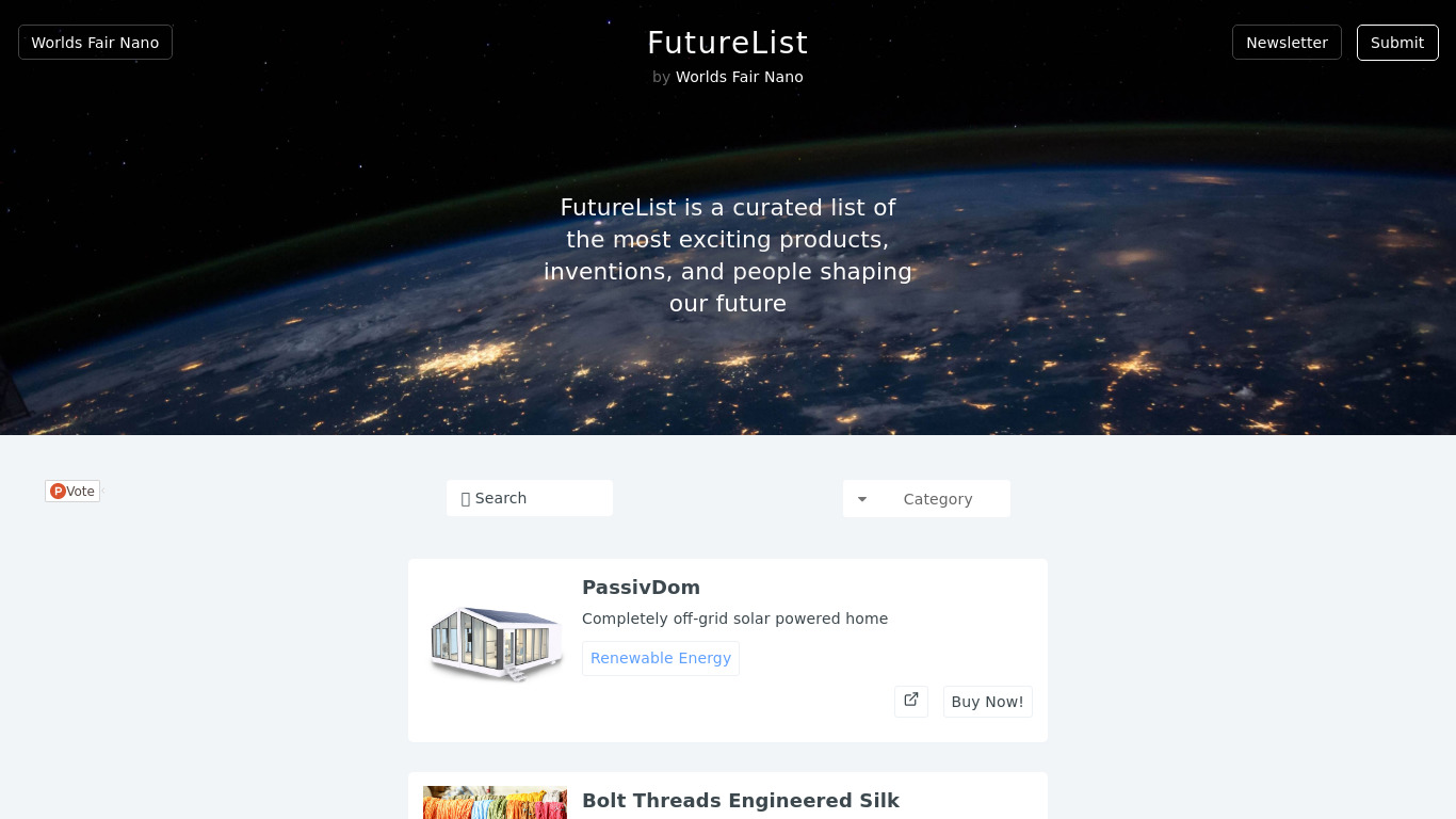 FutureList Landing page