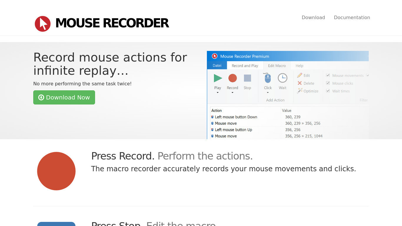 Mouse Recorder Premium Landing page