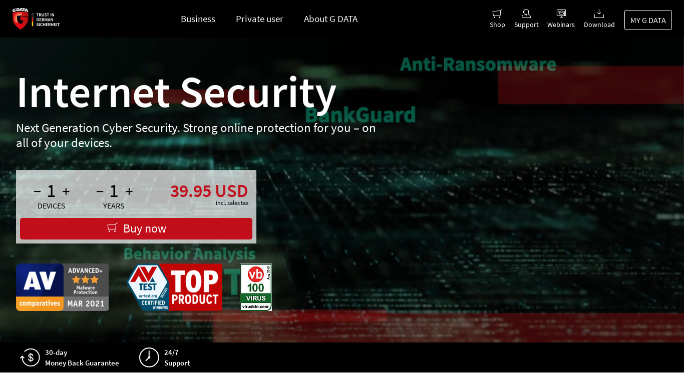 G Data InternetSecurity Landing page