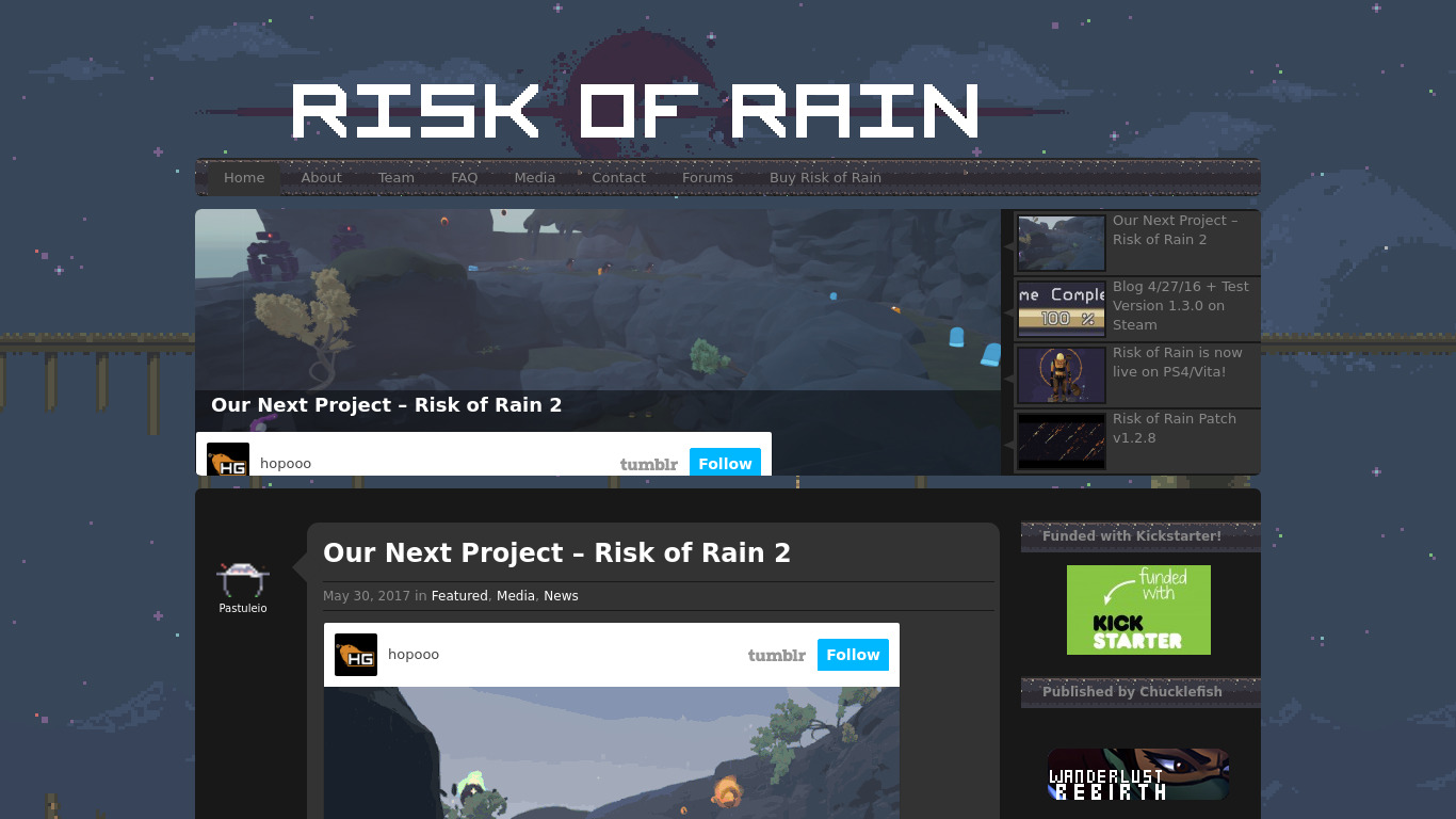Risk of Rain Landing page