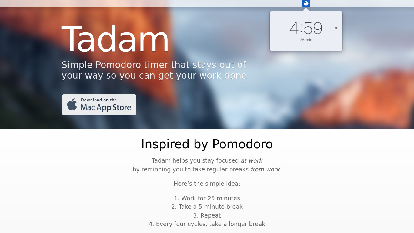 Tadam Landing page