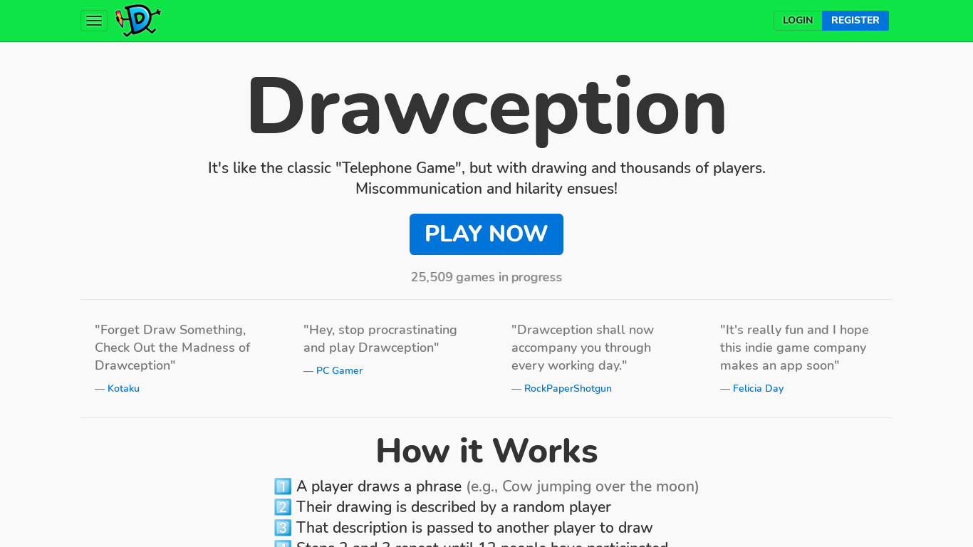Drawception Landing page