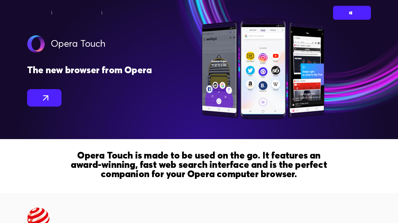 Opera Touch for iOS Landing page