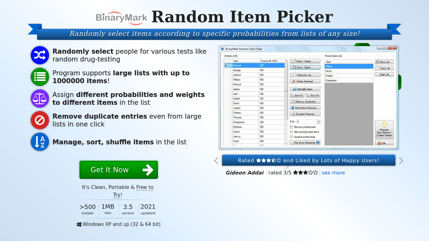 Random Item Picker Landing page