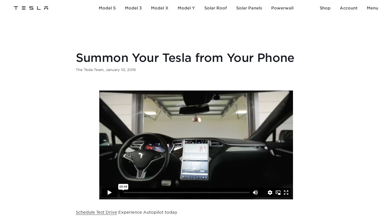 Tesla Summon Landing page