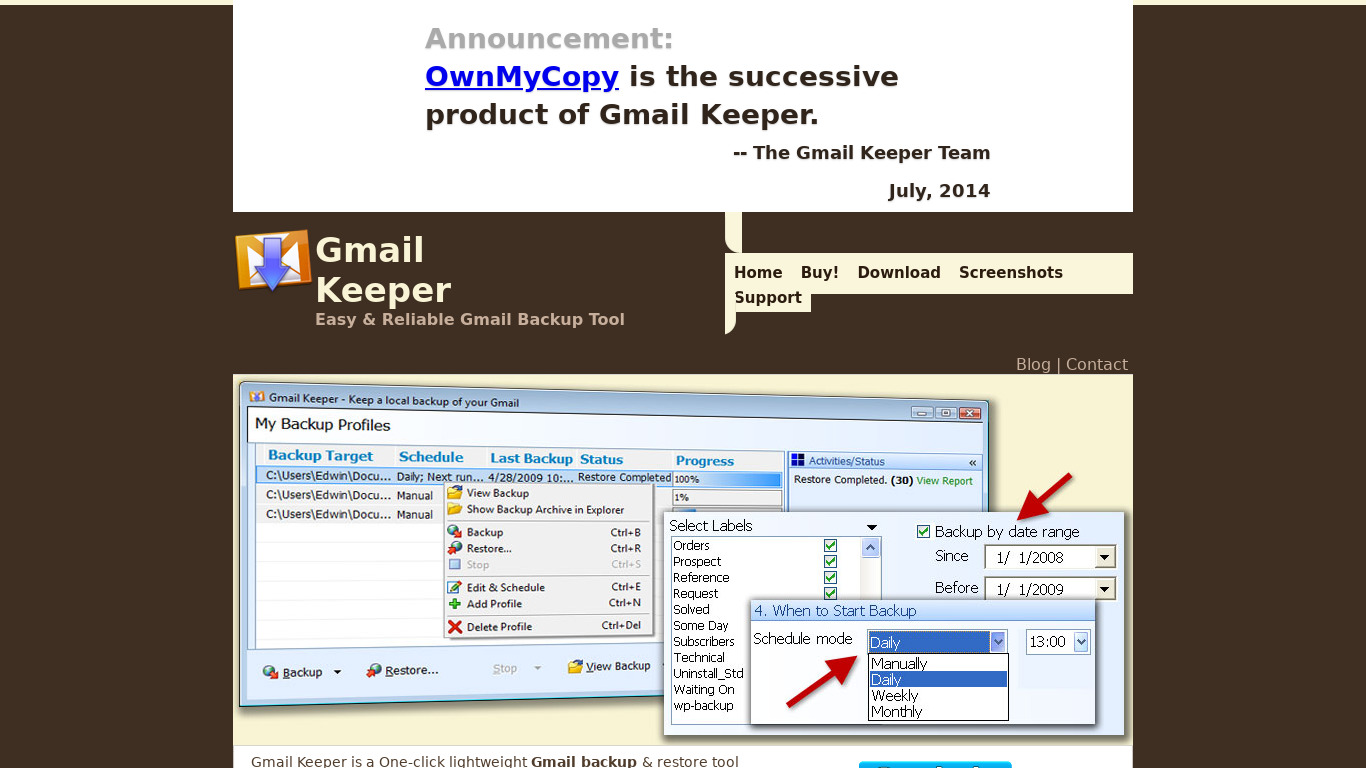 Gmailkeeper Landing page