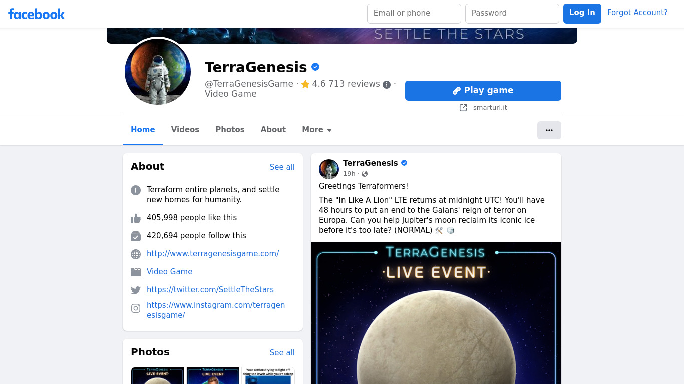 TerraGenesis Landing page