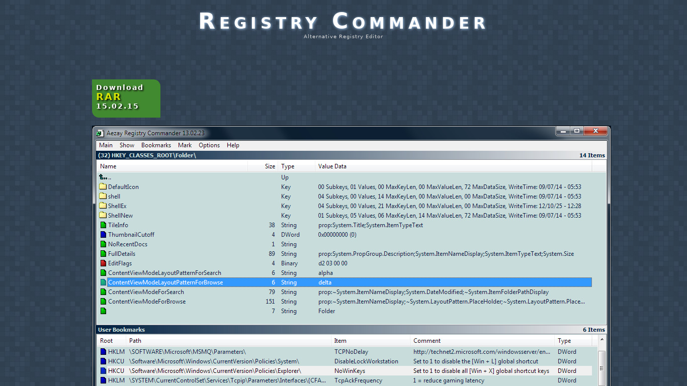 Registry Commander Landing page