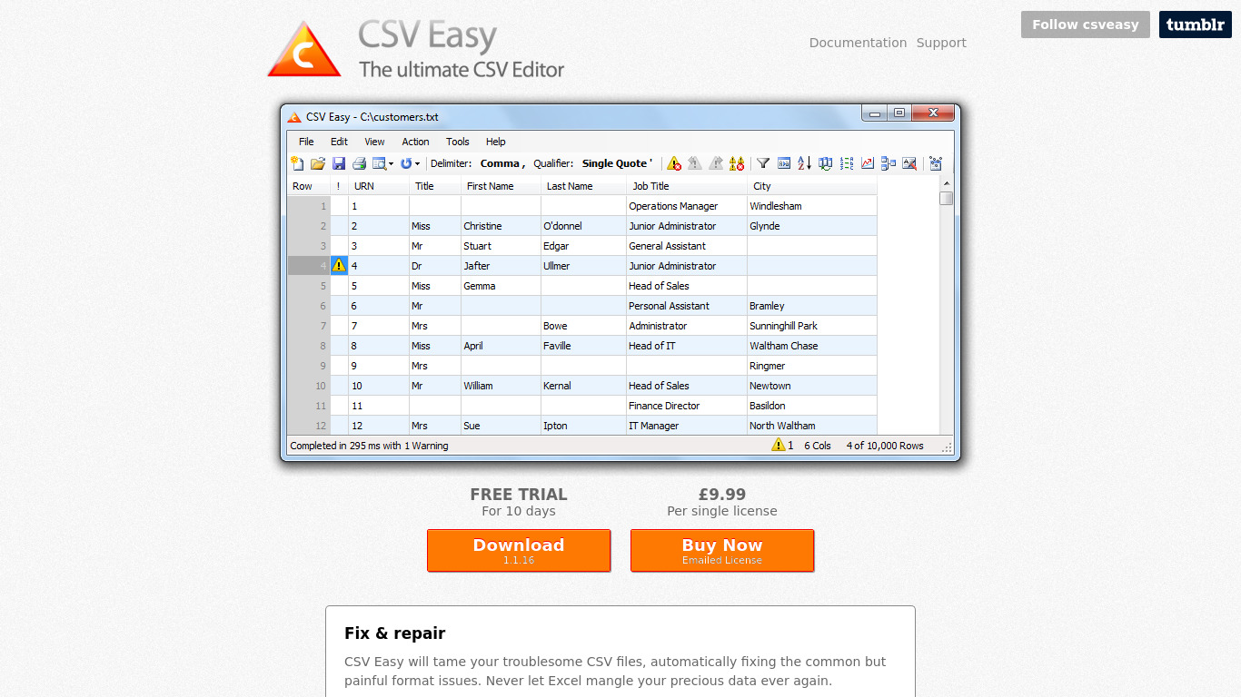 Csv Easy Landing page