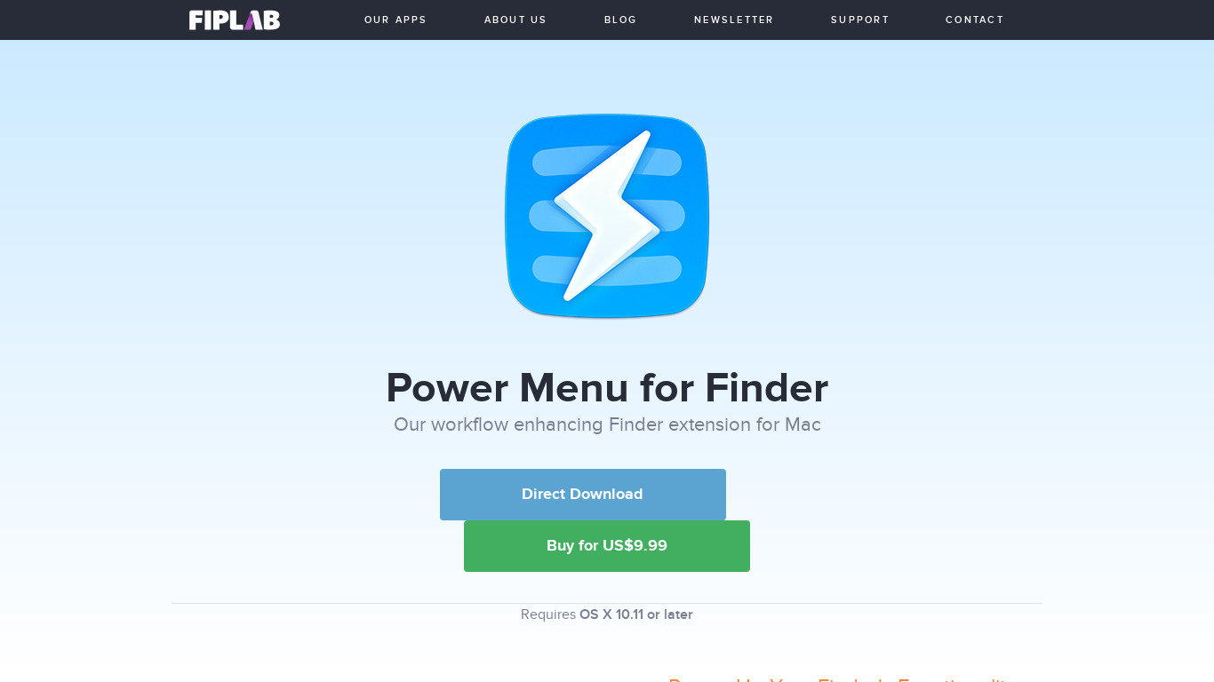 Power Menu for Finder Landing page
