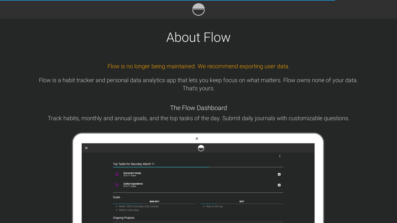 Flow Dashboard Landing page