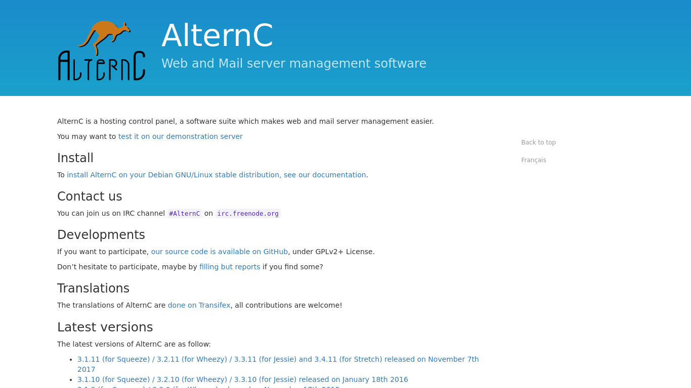 AlternC Landing page